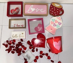 Lot Of 10 Valentine&#39;s Day Farmhouse Tray Decor Heart Wood Tier Tray Signs Lights - £22.11 GBP