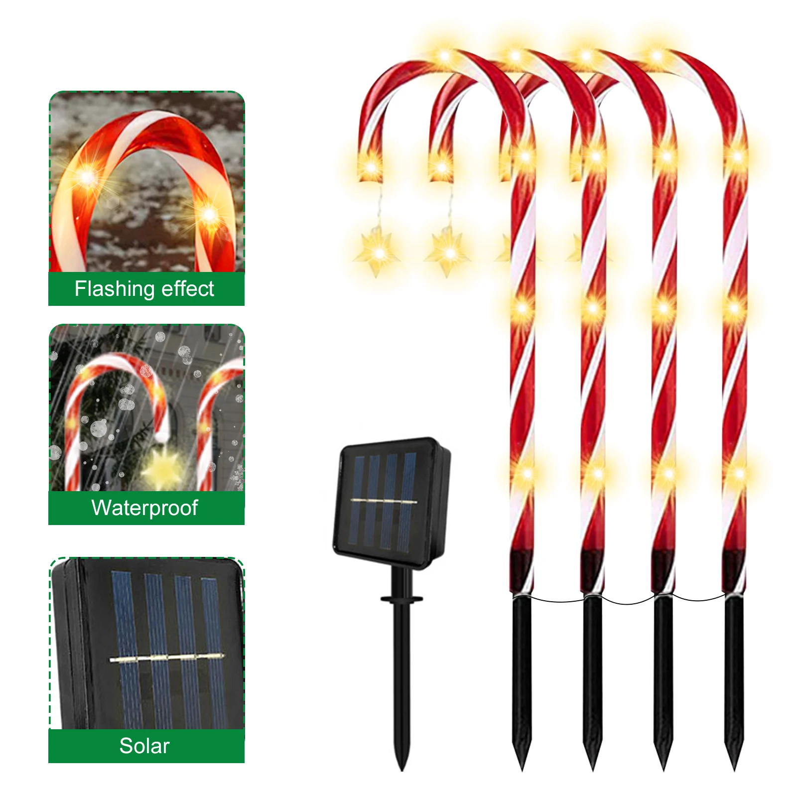 Christmas Candy Cane LED Solar Lights 8 Modes Outdoors Waterproof Pathway Solar  - £89.99 GBP