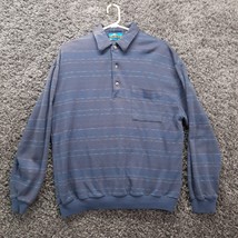 VTG Timber Ridge Traders Long Sleeve Polo Shirt Men Medium Blue Striped - $15.05