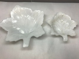 Vintage Pair Milk Glass Leaf Candy Dishes One Small One Large - £19.38 GBP