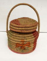 Vintage Tribal Coiled Basket with Thunderbird Design Lid Handle Native Style - £109.34 GBP