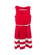 Leslie Fay Red/Orange &amp; White Belted Lined Fit &amp; Flare Women&#39;s Dress Size 8 - $31.08 CAD