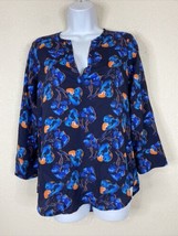 Collective Concepts Womens Size XS Blue Floral V-neck Blouse Long Sleeve - £5.62 GBP