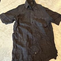 Haggar Shirt Mens Large Black Beige Plaid Button Up Casual Linen Blend A... - $11.04