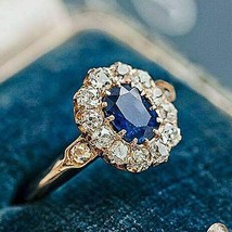 Vintage Art Deco 2.5Ct Simulated Blue Oval Sapphire Engagement Ring Silver - £84.74 GBP