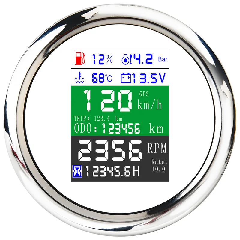 6 IN 1 Water Temperature Fuel Level Gauge with GPS Antenna for Boat Car Motorcyc - £153.53 GBP