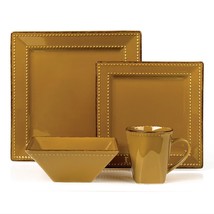 16 Piece Square Beaded Stoneware Dinnerware set by Lorren Home Trends, Mocca - £78.18 GBP