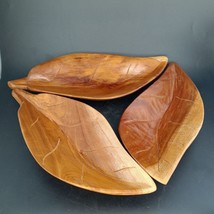 Lot of 3 Vintage Monkeypod Carved Wood 14&quot; Leaf Bowls - €13,06 EUR