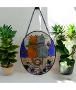 Vintage Love Cats Cuddling Cats Sun Catcher 8&quot; X 10&quot;  Cat Lover Gift Kitty - $24.52 CAD