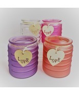 Glass Candleholder for Votive Tea Light Candles, Wood Love tag Purple Re... - $12.99