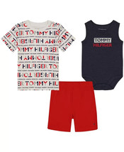 TTOMMY HILFIGER Baby Boys Logo Bodysuit, Shirt and Shorts,  3 Piece Set ... - £20.00 GBP