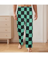 Men&#39;s Demon Anime Checkered Black Green Pajama Trousers without Pockets - £31.86 GBP