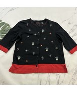 Onque Casuals Womens Vintage Y2k Embroidered Top Size S Black Red Plants - $37.89 CAD