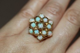 Fine 14K Yellow Gold Starburst Design Natural Opal Cabochon Cluster Ring SZ 7.5 - £615.89 GBP