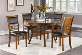 Binche Walnut Finish 5 Pieces Round Dining Set and Chairs in Upholstered Cushion - £696.21 GBP
