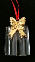 Lenox Gorham Lead Crystal Gift Box Gold Holly Bow Present Christmas Ornament - £11.76 GBP