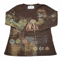 Floral Shirt Womens S Brown 3 4 Sleeve VNeck Cotton Preshrunk Knit Casual Tee - £20.62 GBP