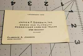 1930&#39;s James F. Goodwin Dodge and Plymouth Business card, Chicago Illinois - £3.13 GBP