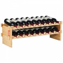 18 Bottle Stackable Modular Wine Rack Bamboo Wood Display Shelf 2-Tier - £41.69 GBP