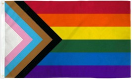 Progress Pride Rainbow Flag 3x5 LGBTQ Gay Lesbian Trans People of Color 150D - £15.73 GBP