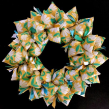 Happy Summer Daisy Fabric Wreath Yellow Teal White Door Or Wall Decor - £40.41 GBP