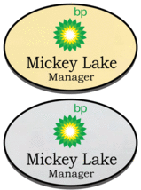 1 Gold &amp; 1 Silver Oval Bp Stations Personalized Name Badges Safety Pin Fastener - £20.93 GBP