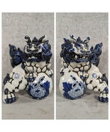 Pair Of Vintage Kutani Japanese Foo Dog Guardians White/Blue Porcelain -... - £63.10 GBP