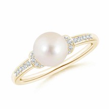 Authenticity Guarantee 
Freshwater Cultured Pearl Ring with Diamond Collar in... - £564.36 GBP