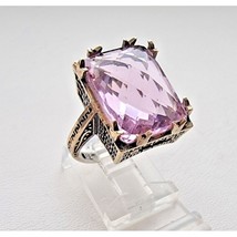 Vintage 925 Sterling Silver Turkish Handmade Rose Quartz Vermeil Ring Size At - $114.54