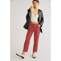 New Free People Anna Sui Neo Plaid Pants $504 SIZE 2 Red - £88.49 GBP