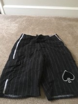 No Boundaries Men&#39;s Black &amp; Gray Striped Swim Shorts Trunks Size 28 - $43.90 CAD