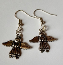 Silver Plate Cute Angel Small Drop Dangle Earrings - £3.78 GBP