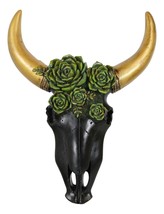 Rustic Western Bison Bull Cow Skull With Green Floral Roses Wall Decor P... - $29.99