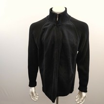 Hathaway Men&#39;s Full Zip Sweater Size Large Black Cotton Blend Mock Neck - £10.07 GBP