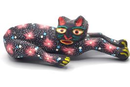 Handpainted Kitten Cat Feline Figurine Mexico Folk Art Wood Carving Blac... - $27.99