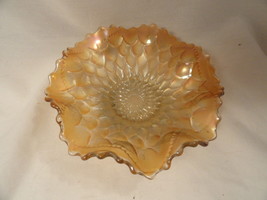 Dugan Carnival Glass Bowl Marigold Scales Fluted Low #2 - £18.73 GBP