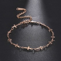 Christian Cross Charm Bracelet Rose Gold PVD 316L Stainless Steel Anklet 7-9 IN - £9.75 GBP