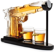 Unique  Pistol Whiskey Decanter Set Two 2 Oz Glasses Wine Dispenser - £48.27 GBP