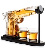 Unique  Pistol Whiskey Decanter Set Two 2 Oz Glasses Wine Dispenser - £48.99 GBP