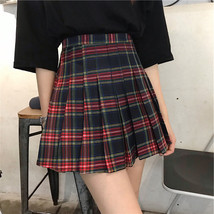 A-line Red Plaid Skirt Outfit Women Girl Plus Size Pleated Plaid Mini Skirt image 2