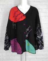 SKRAMBLE Mixed Media Jacket Art to Wear V Neck Stretch Knit Black Multi ... - $49.49