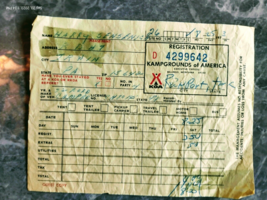 VTG Old Ephemera KOA registration receipt ROCKPORT Texas 08/25/1973 - £7.70 GBP