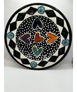 Ceramic Pottery Bowl With Hearts Hand Painted Unique Colorful - $70.18 CAD