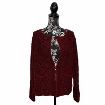 Cocogio Acrylic Wool Blend Knit Cardigan Sweater Red Black Italy - Size Large - £29.38 GBP