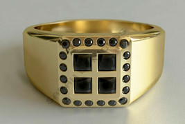 14K Solid Yellow Gold Plated Black Simulated Diamond Band Ring Men Jewelry - £64.59 GBP