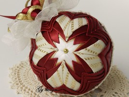 Quilted ornament Christmas bauble Christmas patchwork ornament beaded cr... - $25.00