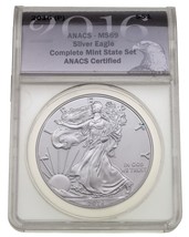 2016- (P) Argento American Eagle Selezionato By Anacs Come MS69 Stato Set - $74.25