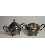 FB Rogers Silver Plate Footed Sugar Bowl/Lid &amp; Creamer VTG - £35.55 GBP