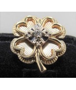 14k Solid Yellow Gold Diamond 4 Leaf Clover Shamrock Heart Lapel Pin Tie... - £177.30 GBP