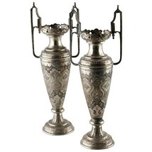 Pair Of Antique Vtg Persian Silver Engraved Vases - £1,792.56 GBP